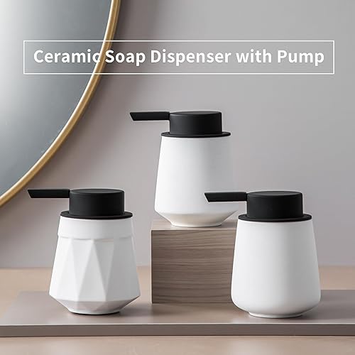 Miniatura 6 de Dispensador de jabón espumoso, dispensador de jabón de manos de cerámica de 12 oz11.8 fl oz para baño, dispensador de jabón líquido pequeño blanco