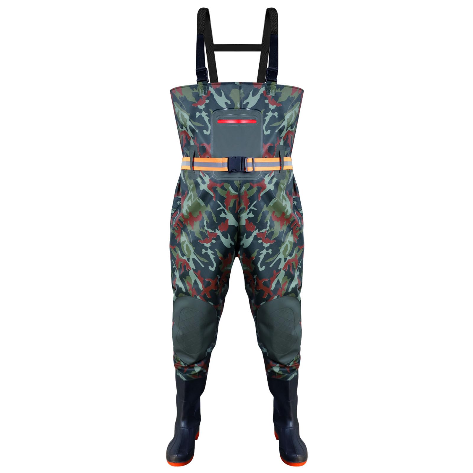 ENEN Fishing Waders for Men Women 36-46 with Boots, Lightweight Waterproof PVC Bootfoot Thigh Wader with Adjustable Suspenders for Fly Coarse Carp Fishing Gardening (Green Camouflage,41)