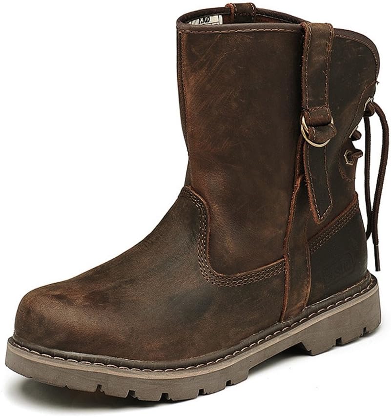 Matari Retro Womens Ankle Boots Genuine Leather Square Heels Ladies Shoes (9 B(M), Brown)