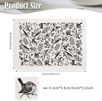 SUPERDANT 4Pcs Black Underglaze Transfers 52x37cm/20.47x14.57in Porcelain Transfer Paper Bird Motif Clay Waterslide Decals for Handmade Vase Plate Dinnerware Decor Black