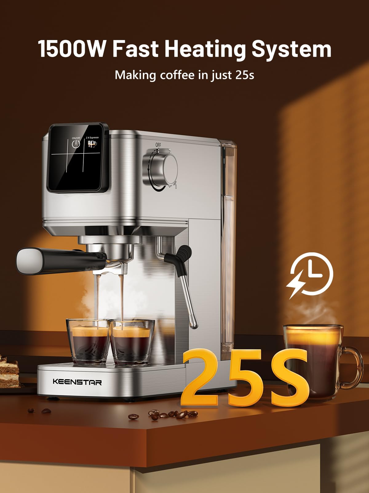 Cafetera espresso de 20 bares con cerveza rápida en frío, cafetera caliente y helada, cafetera de acero inoxidable con espumador bar vapor touch display con depósito de