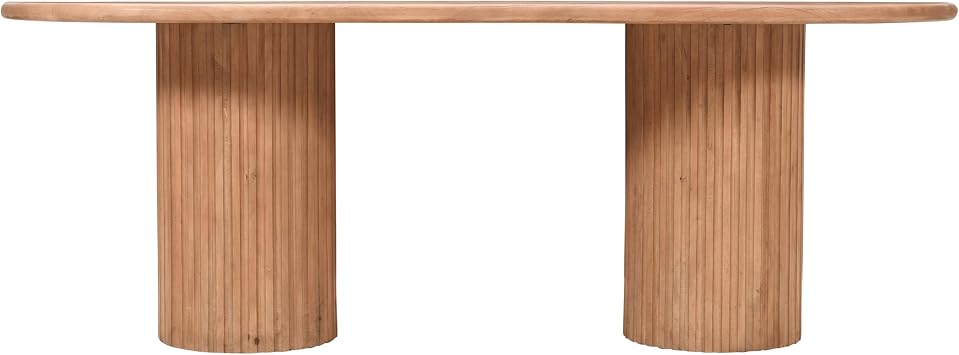 Jofran Breck Solid Wood 84 Inch Mid Century Modern Fluted Double Pedestal Dining Table, Dining Room Table