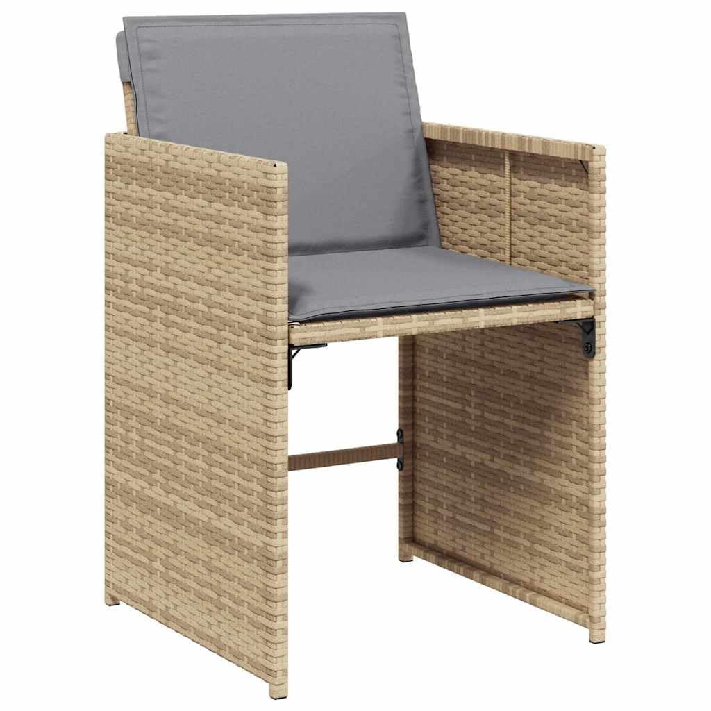 Krzesła ogrodowe z poduszkami, 4 szt., mieszany polirattan, stal malowana proszkowo, 50,5 x 54 x 79 cm, składane, odporne na warunki atmosferyczne, z tapicerką, na balkon, taras, do
