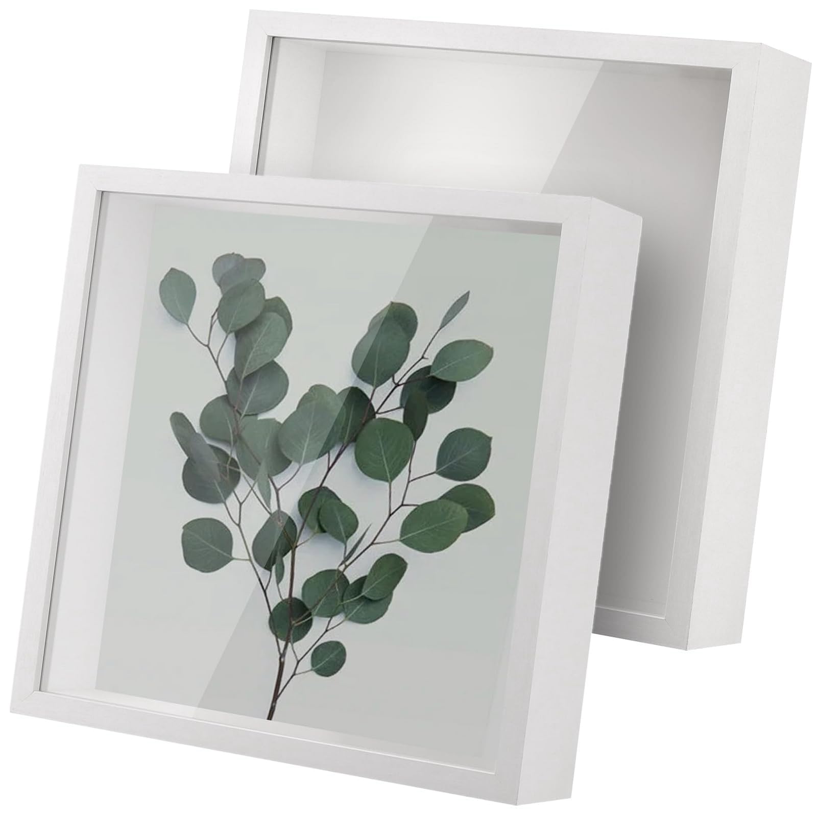 SEUNMUK 2 Pack 10 × 10 Inch White 3D Shadow Box, Wooden Deep Box Frame, Square Deep Display Picture Frame for Crafts, Anniversary, Wedding, Graduation