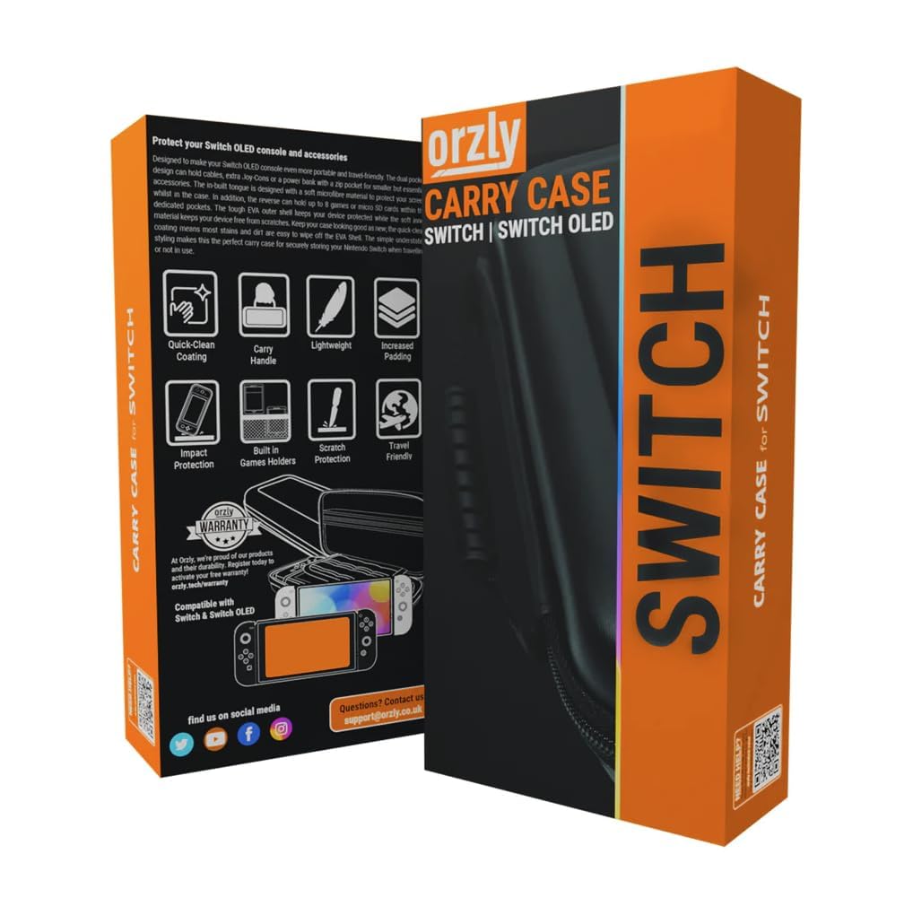 Orzly Custodia da trasporto compatibile con Nintendo Switch e New Switch Console OLED - arancia Custodia protettiva da viaggio portatile rigida Custodia a conchiglia con tasche per accessori e giochi