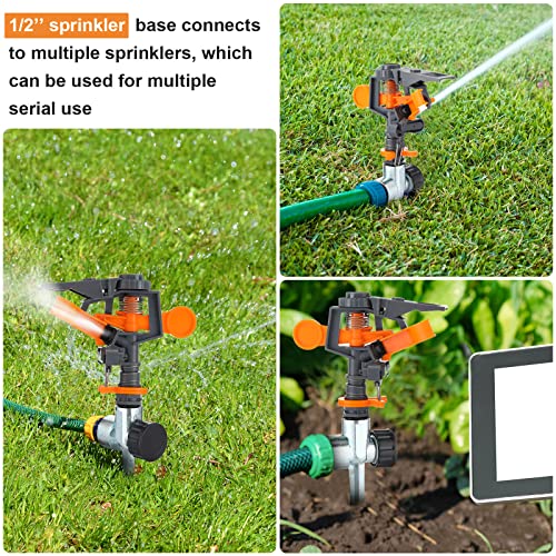 Pulsating Sprinklers With Metal Spike, Adjustable Rotating Impact Sprinkler Large Area Coverage Sprinklers For Yard Lawn Garden Above Ground Sprinkler System (Black And Orange, 3 Pieces) #TOP4