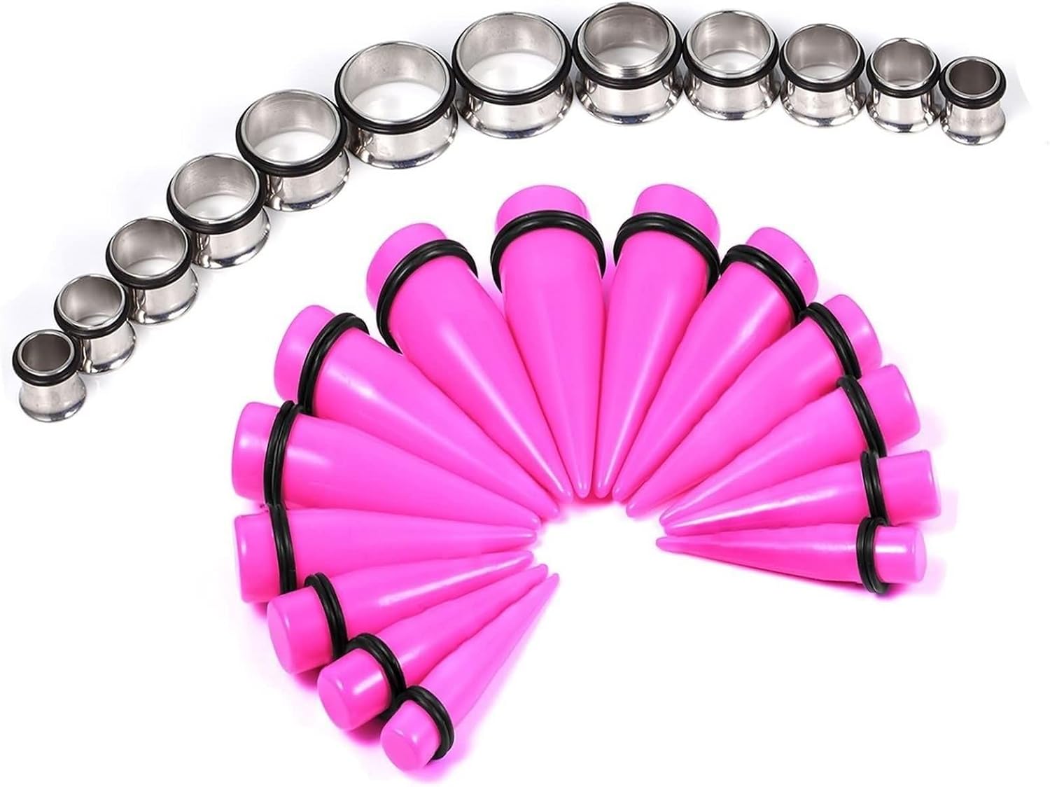 Tunnels for Ears Women 00g-3/4 inch, Mens Ear Gauges Plugs Acrylic Taper and Stainless Steel Tunnels Set Body Piercing Jewelry for Ears 24pcs