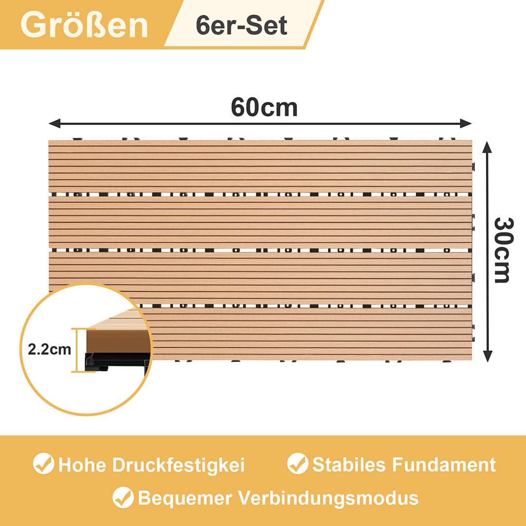 60 piastrelle in WPC per terrazze, 30 x 60 cm, in WPC, piastrelle da giardino con sistema a clic, per terrazze, terrazze, impermeabili, per teak da 10 m²