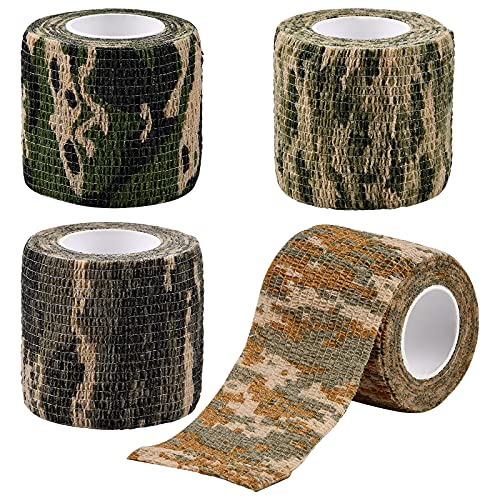 Pinsheng 4 Rollen Camouflage Klebeband, Vliesstoff Selbstklebende Tarnung Band, Militär Armee elastische Camouflage Klebeband Schutz-Stretch-Verband für Schrotflinten Jagd-Camping