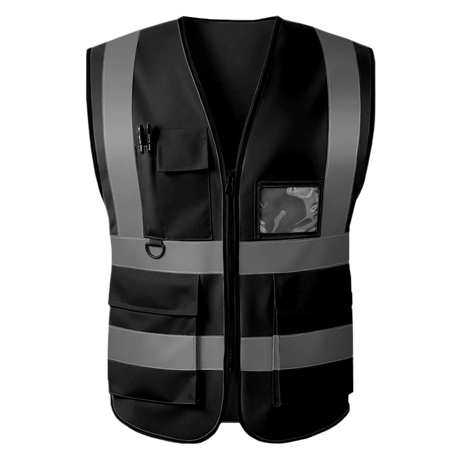 Gkob Unisex Black Hi Vis Vests For Women Men High Visibility Reflective Safety Security Vest With Pockets Zipper Front Meets Ansi/Isea Standards (, 4XL, Cloth)