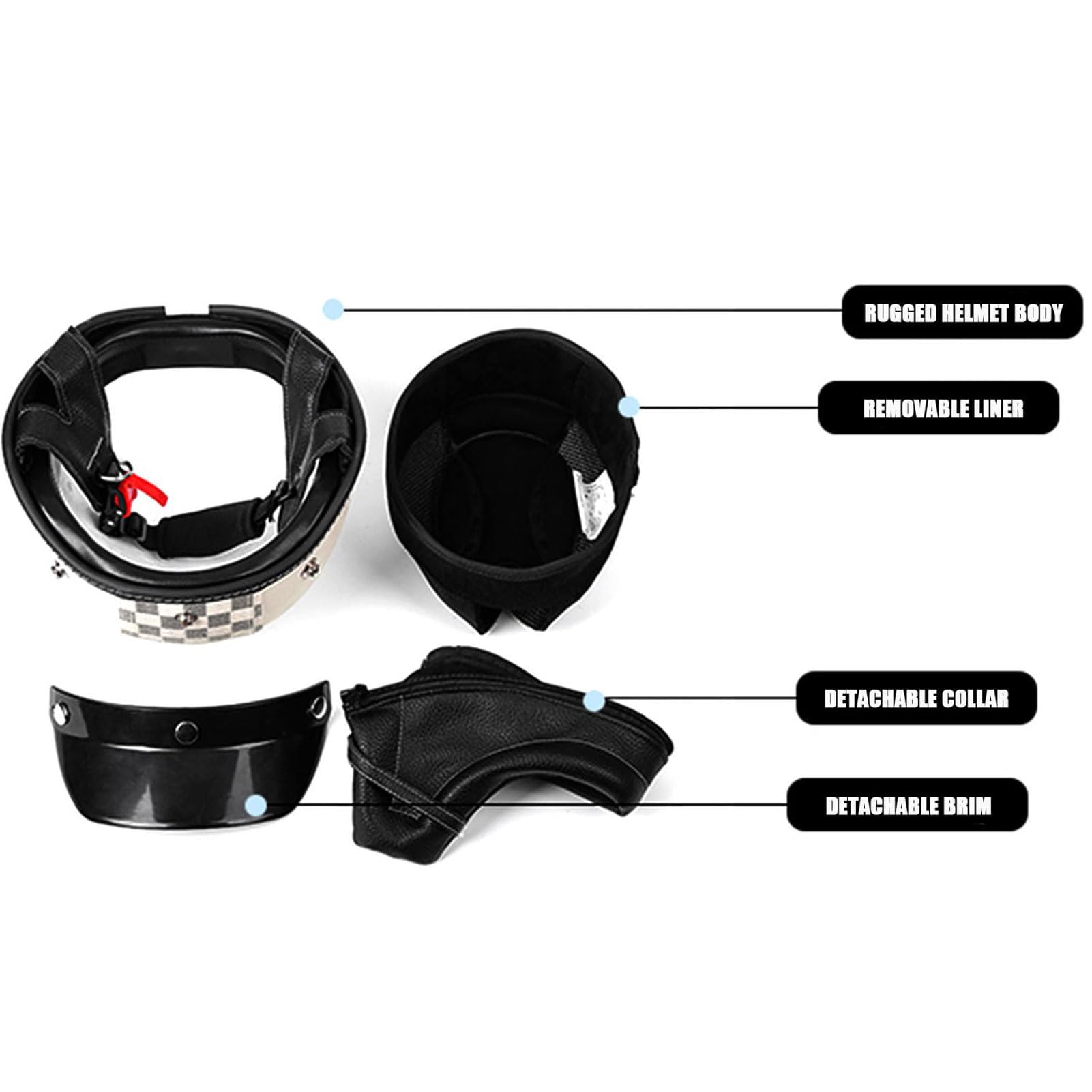 Niemiecki styl kasków motocyklowych typu open-face, zabytkowy kask motocyklowy typu jet, zatwierdzony DOT kask motocyklowy typu open face baseball cap do cruiser skutera,XS=50-54cm,Style5
