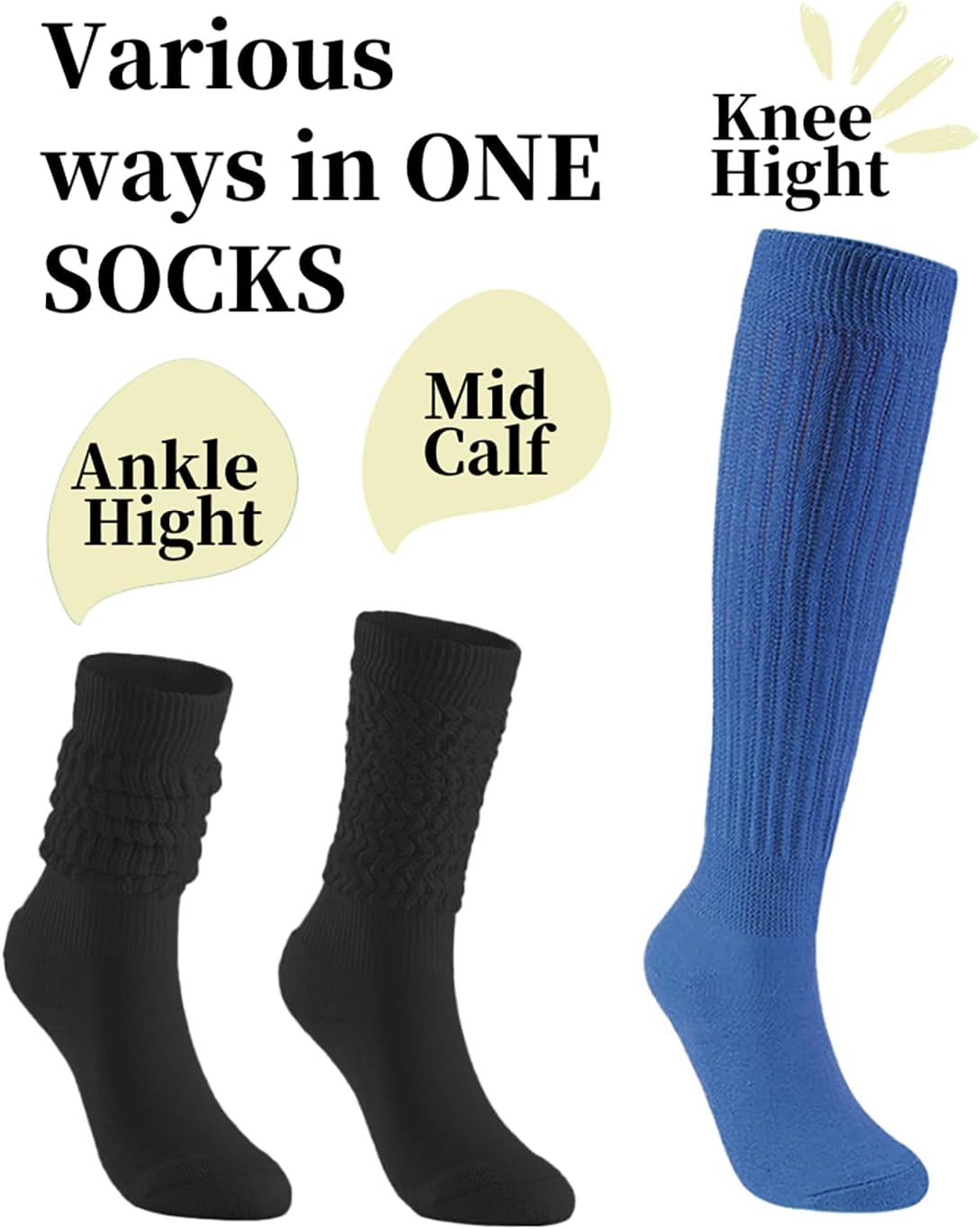 Slouchy Socks for Women Stretchy Knee-High Scrunch Socks Soft Long Slouch Boot Socks - Image 6