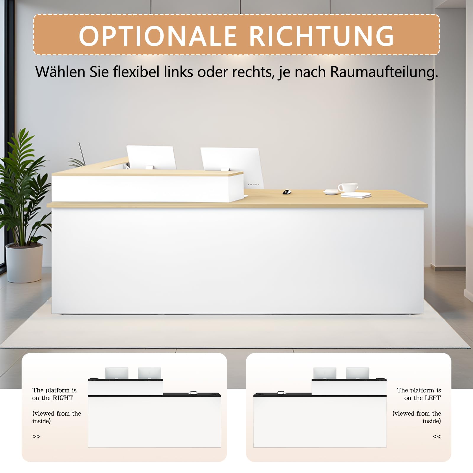 Empfangstheke Moderne Kassentheke Rezeptionstresen mit Aufsatz für Büro Salon Boutique Geschäft