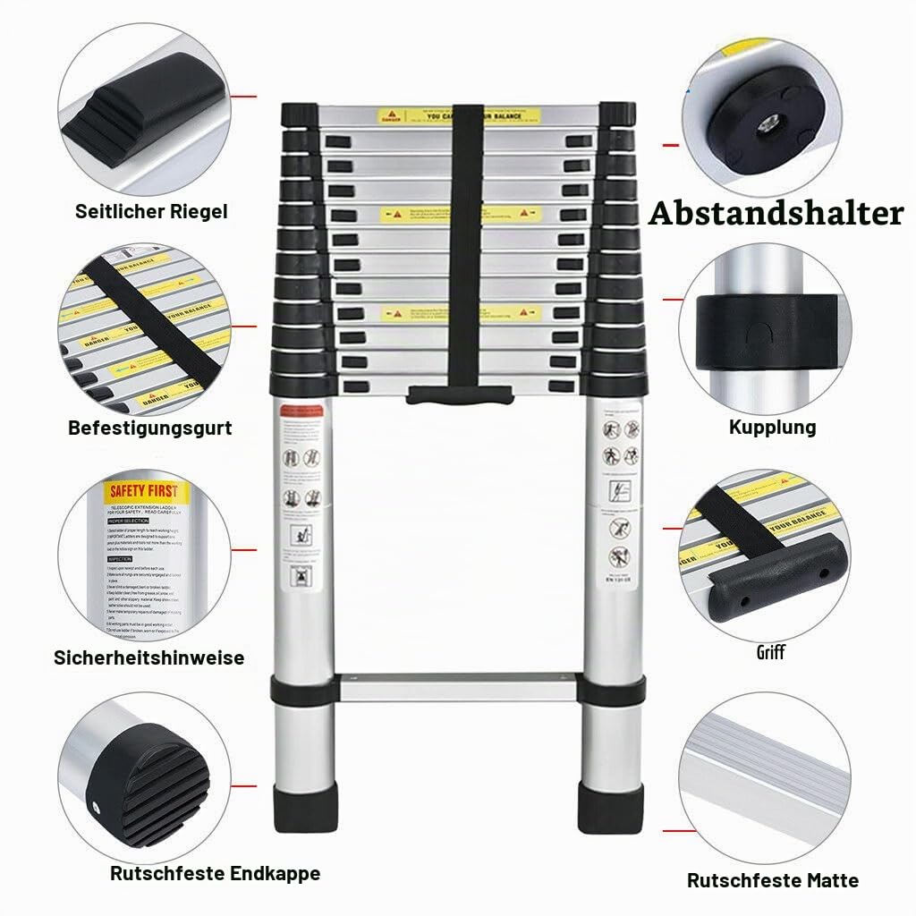 Klappbare Trittleiter, Teleskopleiter, Klappleiter, Klappleiter, aus Metall, maximale Belastung 150 kg (2,6 m)