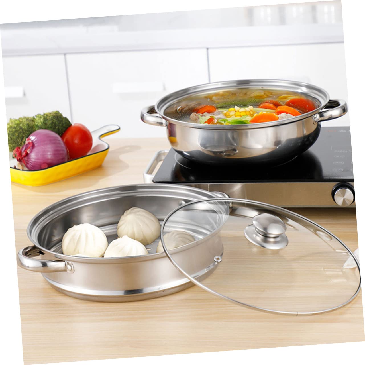 Vaporera Olla de Triple 28cm para Capa Acero Inoxidable Cocina