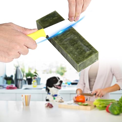 Miniatura 9 de Sacapuntas de cuchillo verdes del lado doble, piedra de afilar fina de la piedra de afilar del jade del verde de la piedra de afilar de la arena