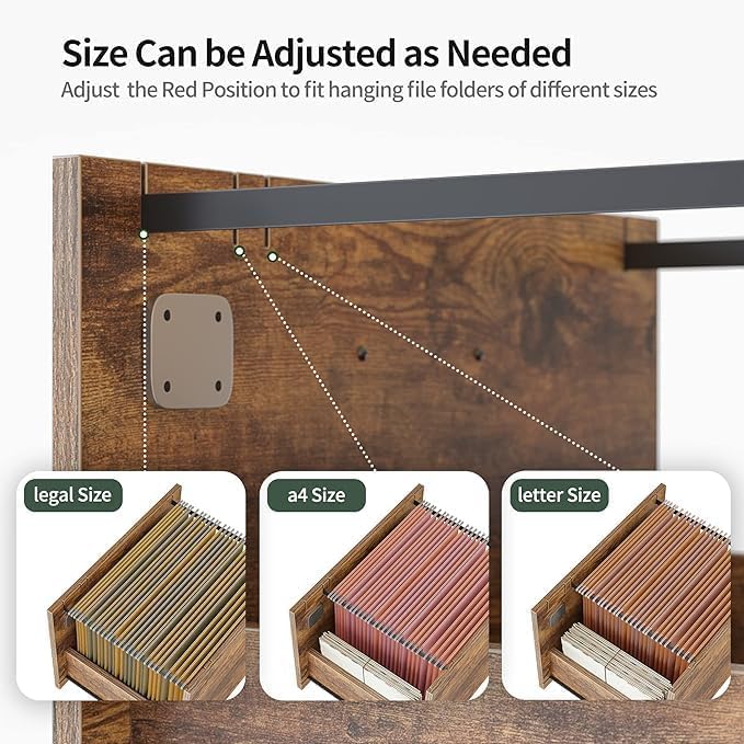 FEZIBO Armoire de classement mobile à 3 tiroirs, armoire latérale avec serrure, support d'imprimante avec compartiments de rangement ouverts pour le bureau à domicile, marron rustique
