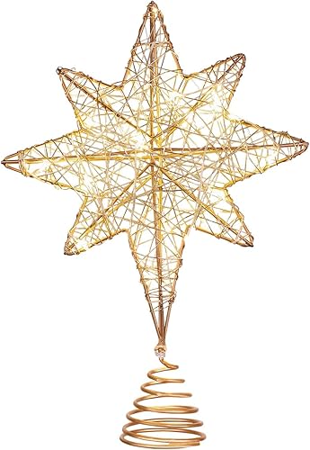 Miniatura 8 de Yardwe Decoración de estrella para árbol de Navidad de 11.8 pulgadas, estrella de metal para árbol de Navidad, decoración de fiesta (oro rosa)