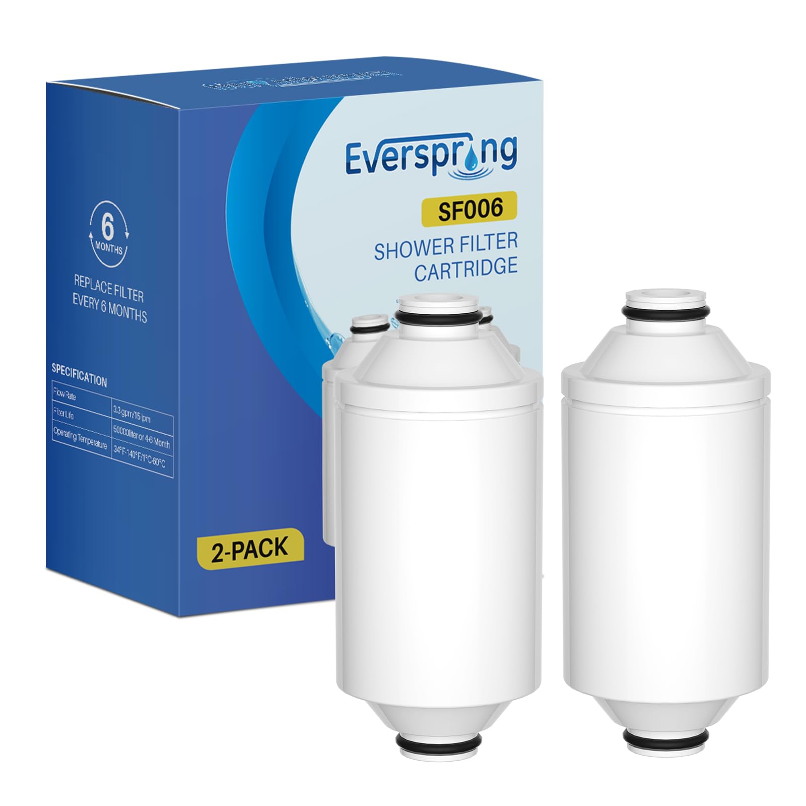 EVERSPRING Water Shower Filter Element - Oniline Shower Conditioner Compatible with Philips Shower Filter AWP175: AWP1775WH / AWP1775CH, Pack of 2