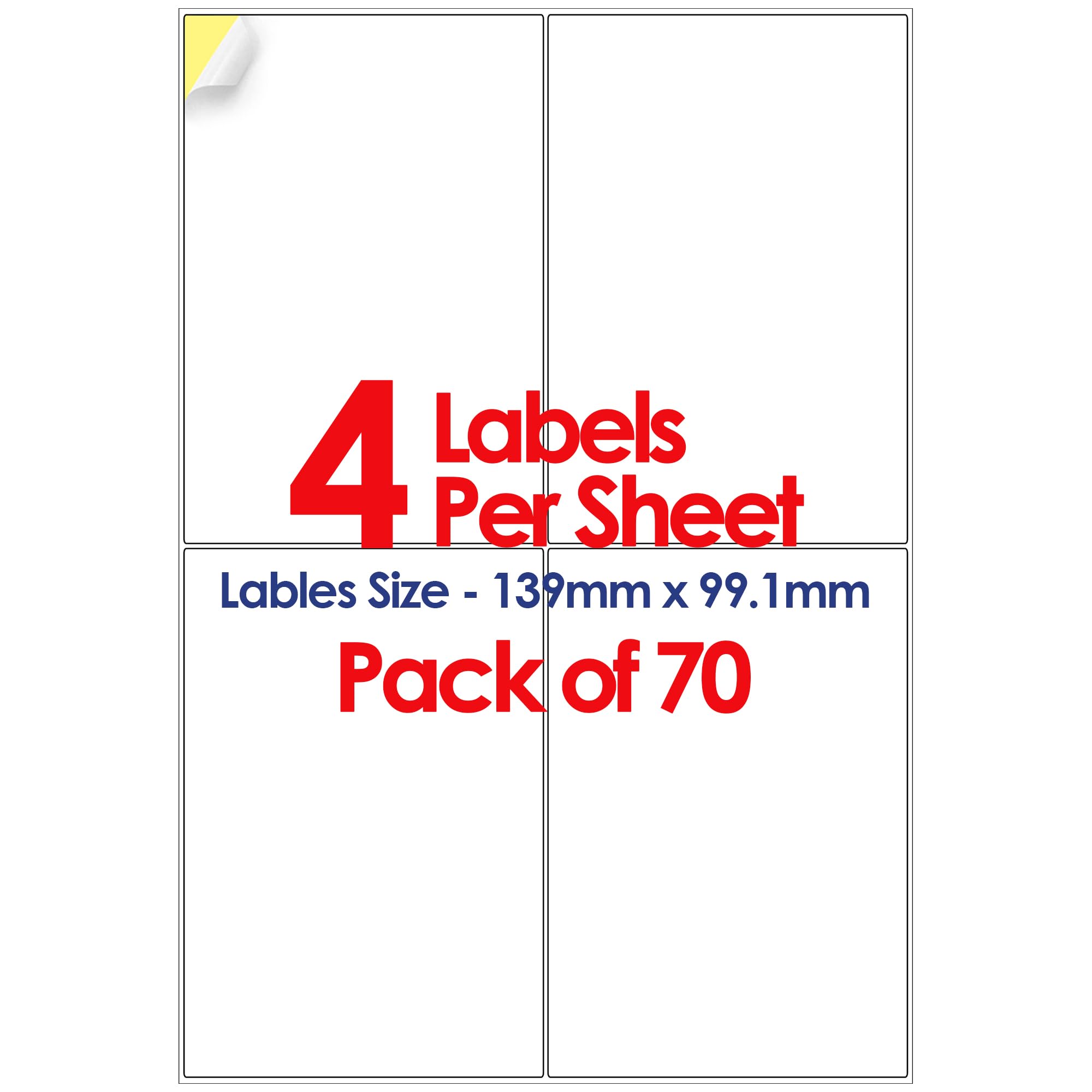 YUNJU A4 Self Adhesive Address Labels, 4 Label Per Sheet, 70 Sheets, Self Adhesive Quick Dry Labels for Inkjet & Laser Printer [99.0 x 42.3mm] 280 Label