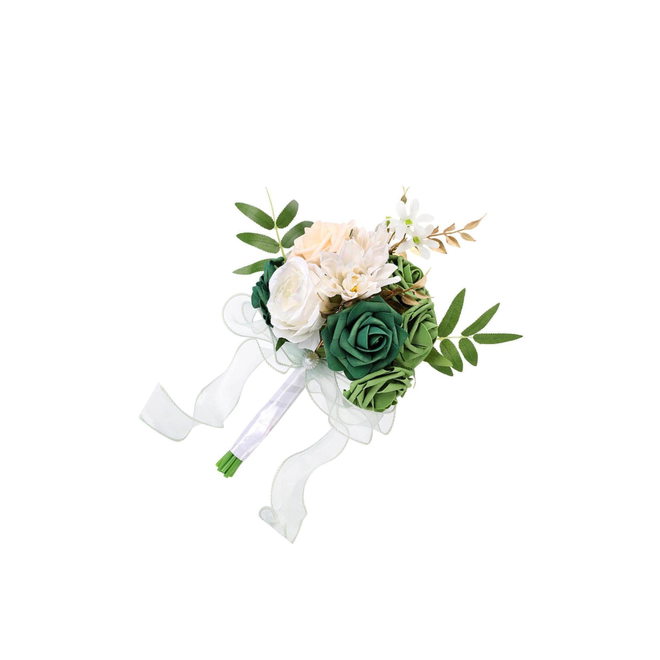 TWISAXC Wedding Bouquet Bride Hand Floral Dream Unique Decorations With Silky Arrangements Stunning Weddings Rustic Weddings Artificial Roses Bridal Bouquet Tossing, Green, Height 29cm