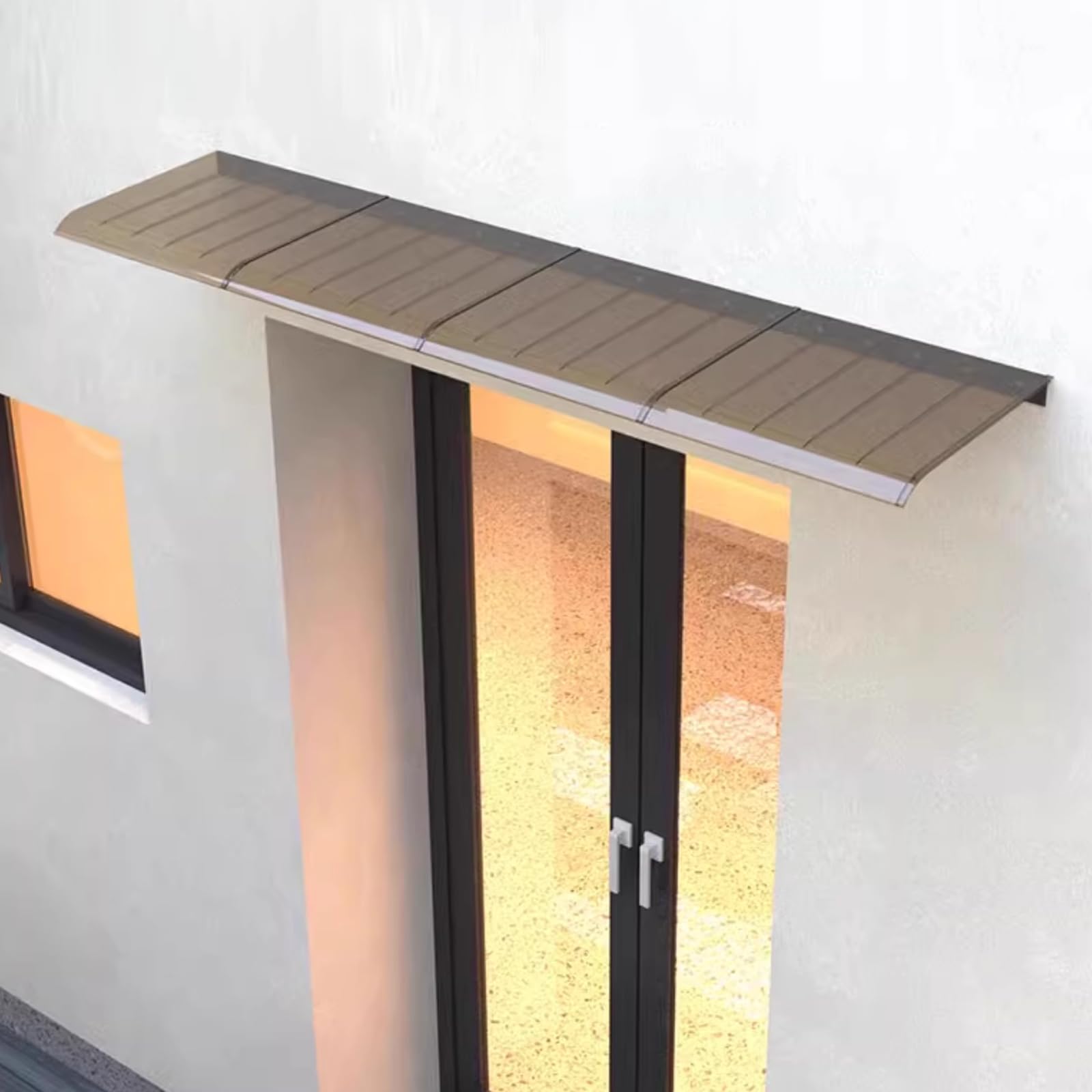 Tettoia per Porta di Casa Antipioggia,Pensilina Copriporta in Policarbonato Resistente Agli Urti da 200 Kg,Pensilina da Esterno Resistente ai Raggi Uv,Tenda da Veranda (40x150cm/16"x59",Brown)