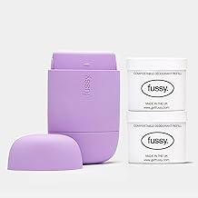 Fussy - Natural Refillable Deodorant - Lilac Case & Variety Refill Pack (2 x 40g) - Night Tales Flora & Wavy Days Mint - Aluminium Free - Vegan & Cruelty Free - Natural & Effective
