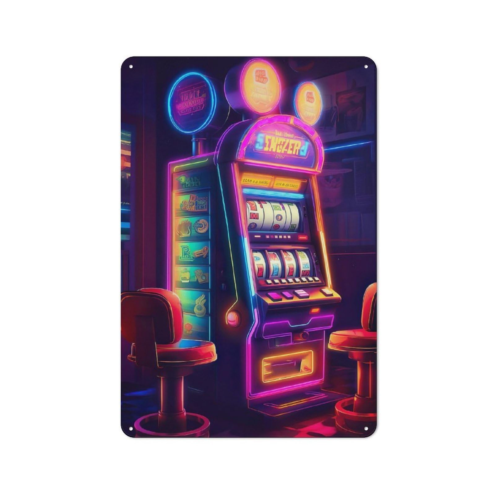 Tin Wall Plaque 30x20cm with Retro Gamble Machine for Hallway Wall, Suited to Wall Displays in Hallways And Entrance Areas