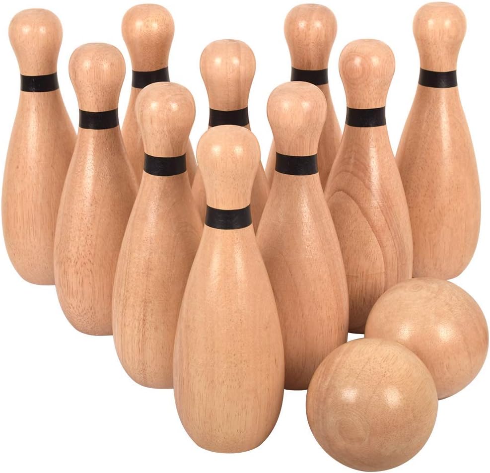 NI-ROU Outdoor Giant Lawn Bowling Games Rubber Wooden Lawn Set Fun Sports Games Outside or Indoor for Family Adults and Kids Backyard Skittles Carrying Bag with 10 Pins and 2 Balls