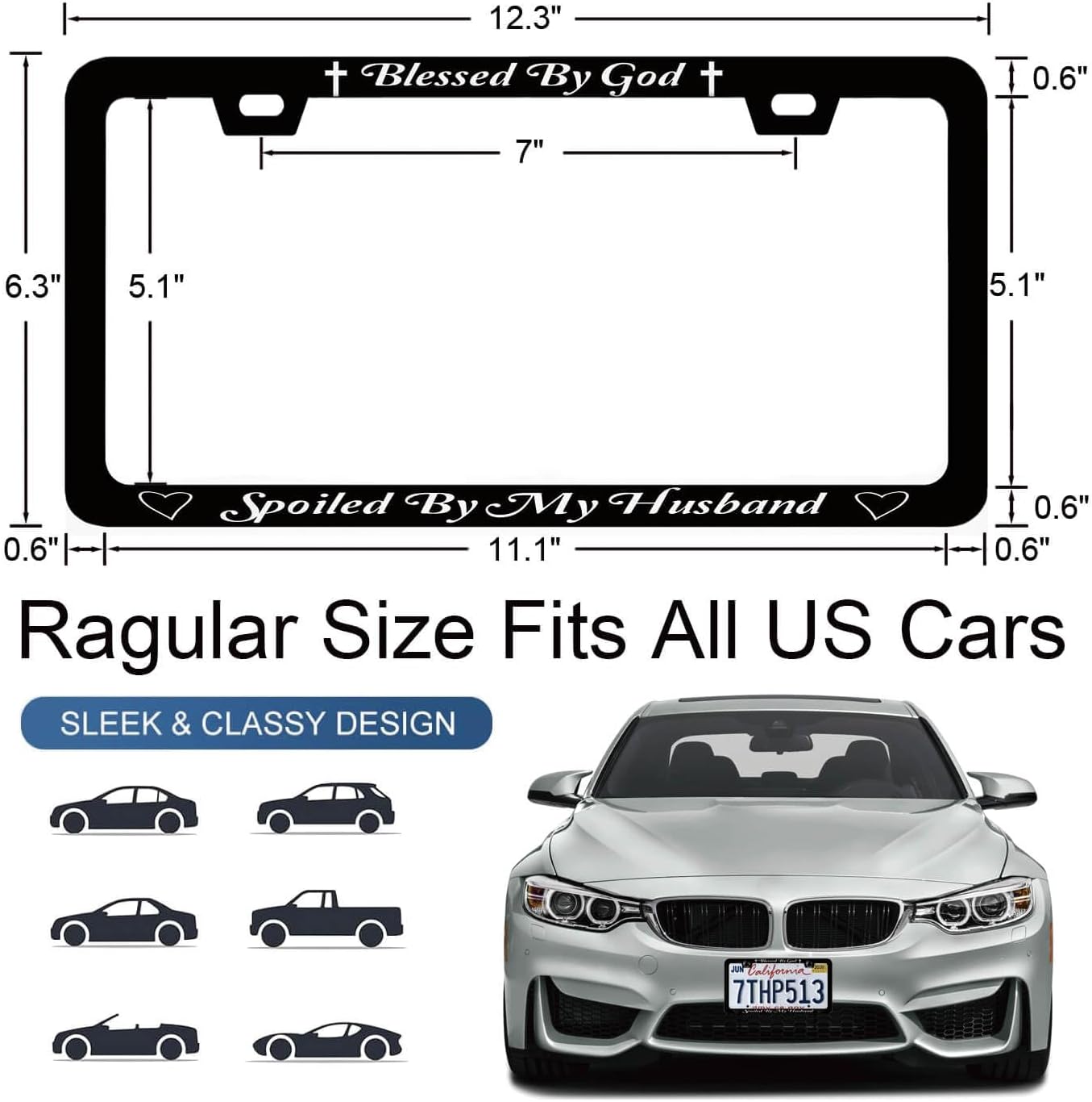 License Plate Frames Blessed by God Spoiled by My Husband Metal License Plate Frame with Screws Cute License Plate Cover Holder 6.3 X 12.3 inch for Car Decoration for Women Men LICEPLAME image 2