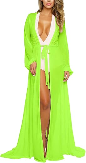Sovoyontee Black Mesh Sheer Long Sleeve Cover Up Dress XL