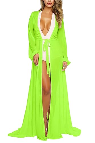 Pink Queen Women's Long Sleeve Flowy Maxi Swimsuit Tie Front