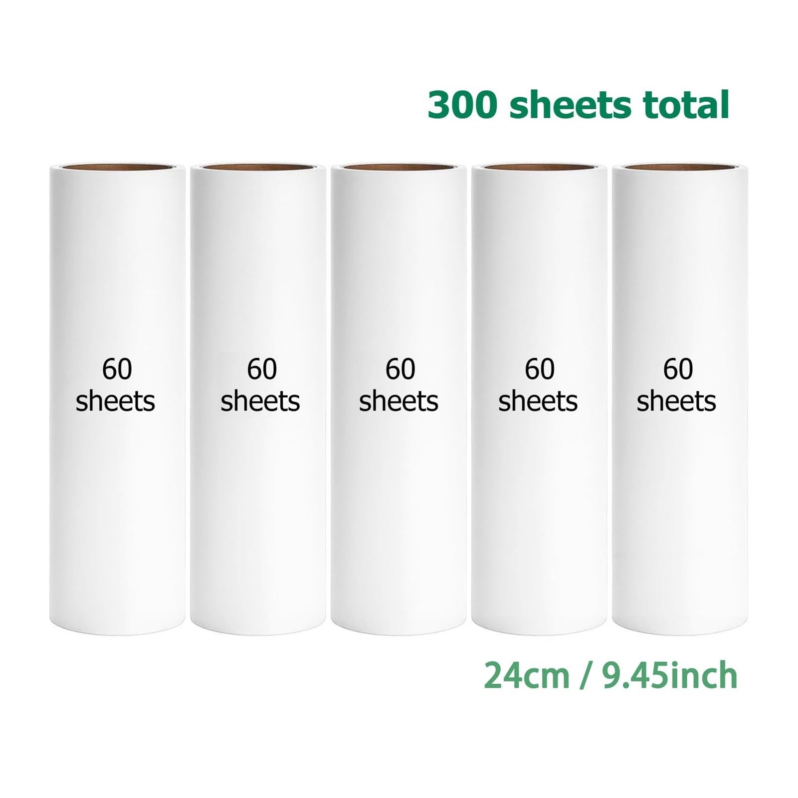 Fusselrolle Fusselroller-Nachfüllungen, extra klebrig | 60 Blatt pro Rolle, 5er-Packung, insgesamt 300 Blatt(9.45in)