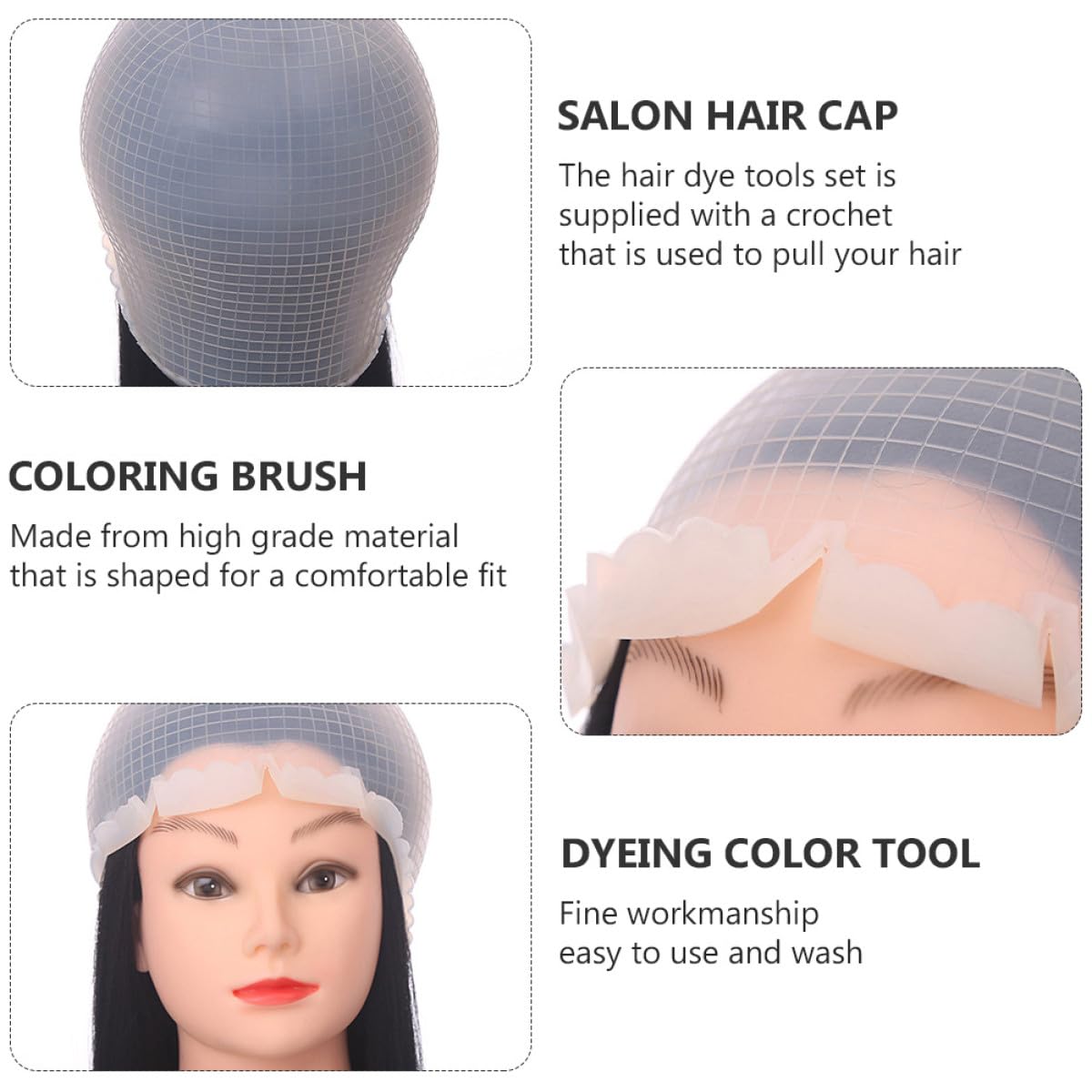 BETOOKY Gorro de Silicona para Mechas Profesional 2 Piezas con Aguja para Teñir el Cabello, Herramienta para Reflejos y Teñido, Accesorio Reutilizable para Peluquería y Cuidado del