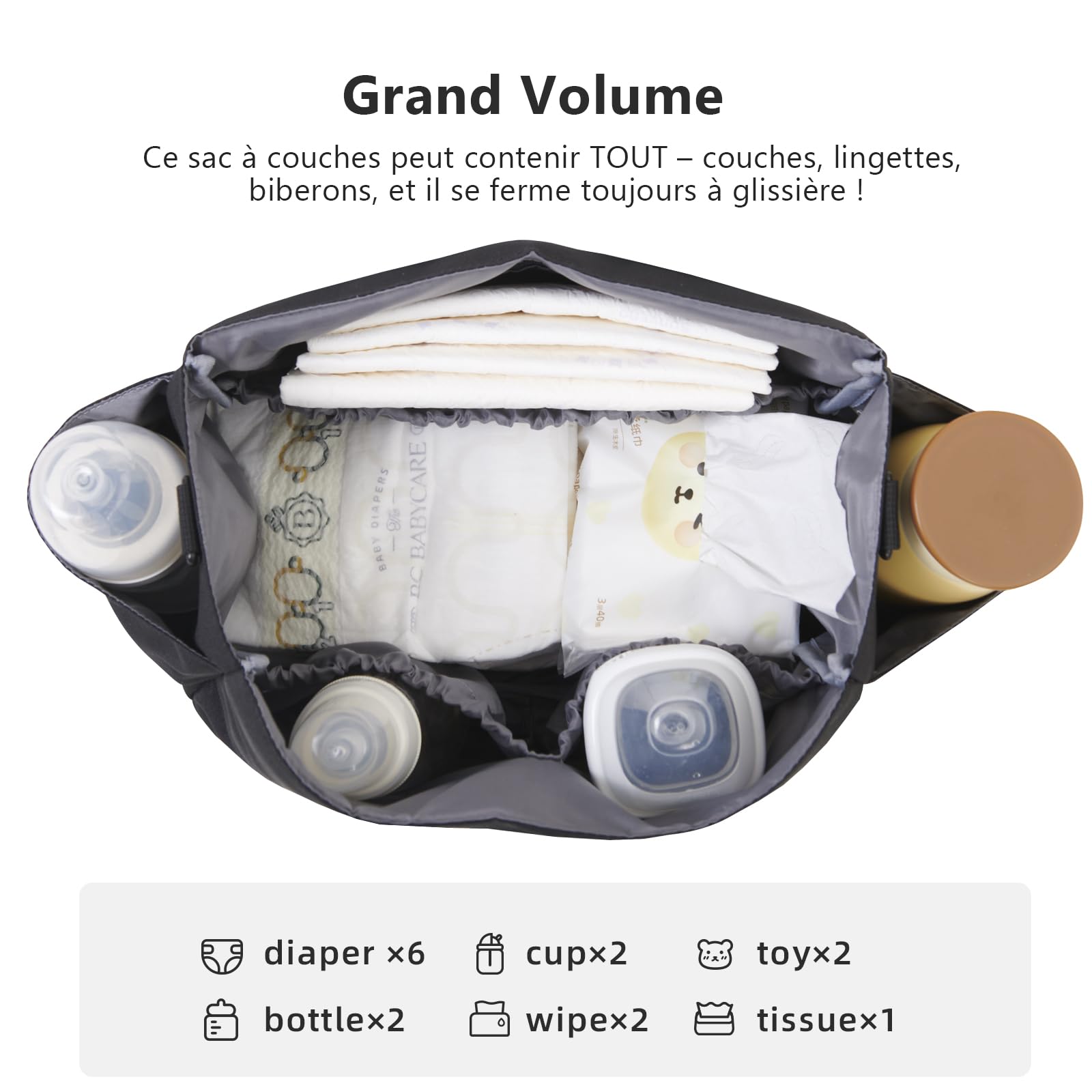 SUNVENO Sac à couches pour chat Grande capacité Maman Sac de voyage Maternité Universel Bébé Poussette Sacs Organisateur (Noir)