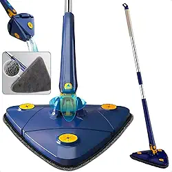 Mop Triangular Giratório 360° com Cabo Ajustável e Base Lavável – Limpeza Prática para Vidro, Porcelanato e Cerâmica – Azul