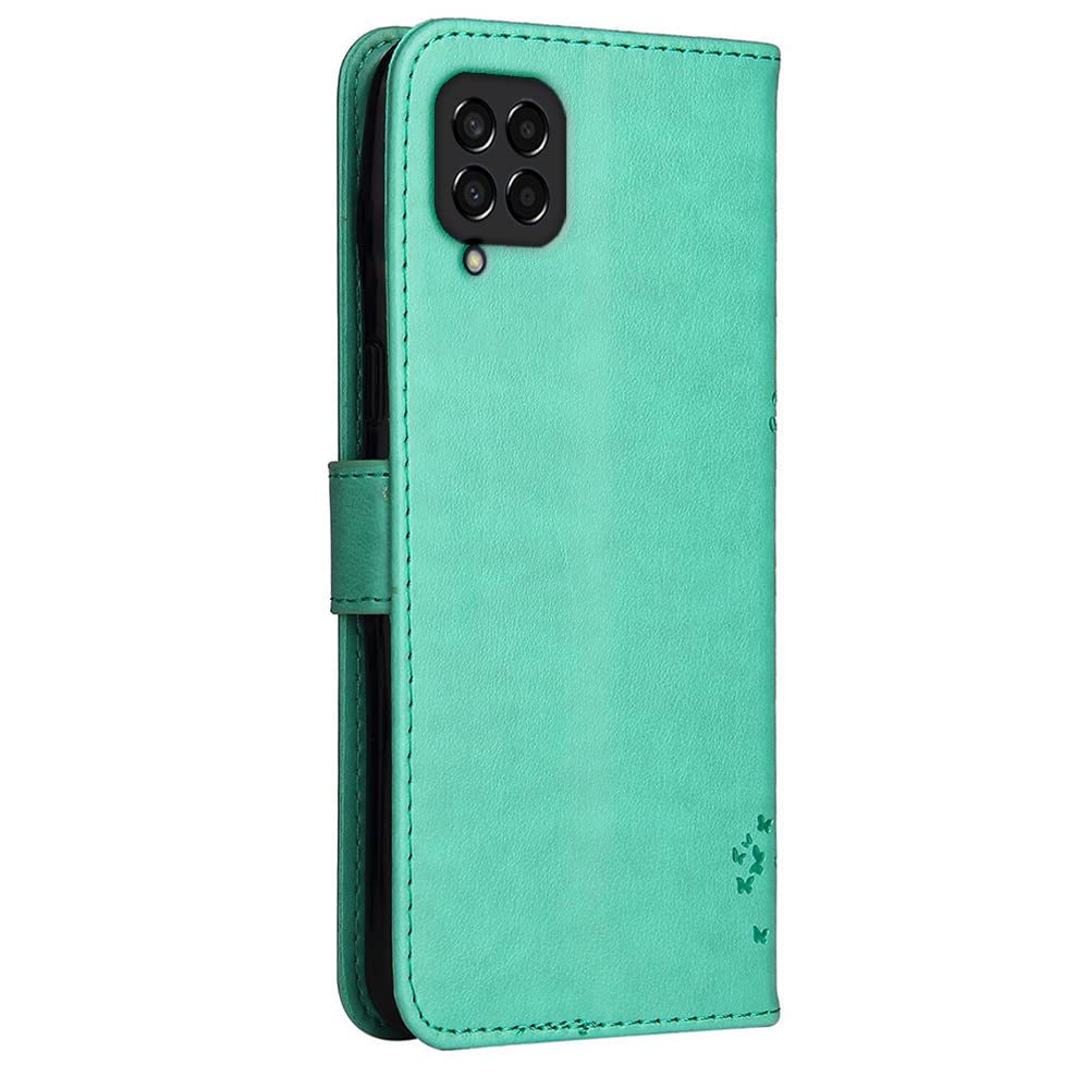 Topme Skórzane etui do Samsung Galaxy M33 5G (16.8 cm) [etui na telefon w stylu kota i drzewa] - zielone