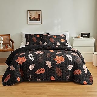 Loussiesd Juego de ropa de cama con diseño de hojas de marple otoñal para niñas y mujeres, ultrasuave, color marrón, con ramas botánicas, color negro