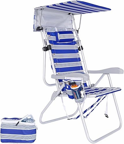 Silla de playa plegable de aluminio de alta resistencia para adultos  Coloque plana, 5 posiciones reclinables  Bolsa térmica aislada extraíble y