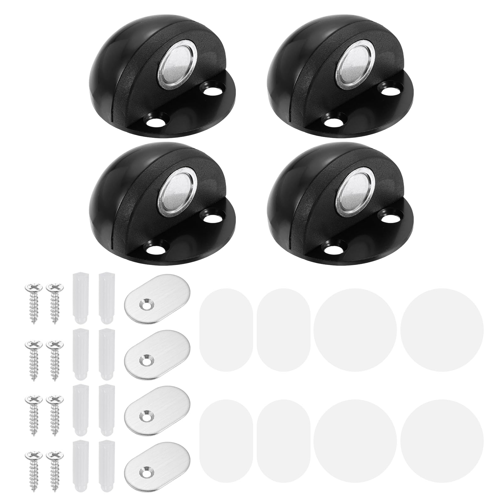sourcing map 4Pcs Magnetic Door Stopper, Stainless Steel Floor Mount Bottom of Door Catch Holder, Adhesive Wall Protector with Screws for Living Room, Bedroom and Bathroom (1", Black)
