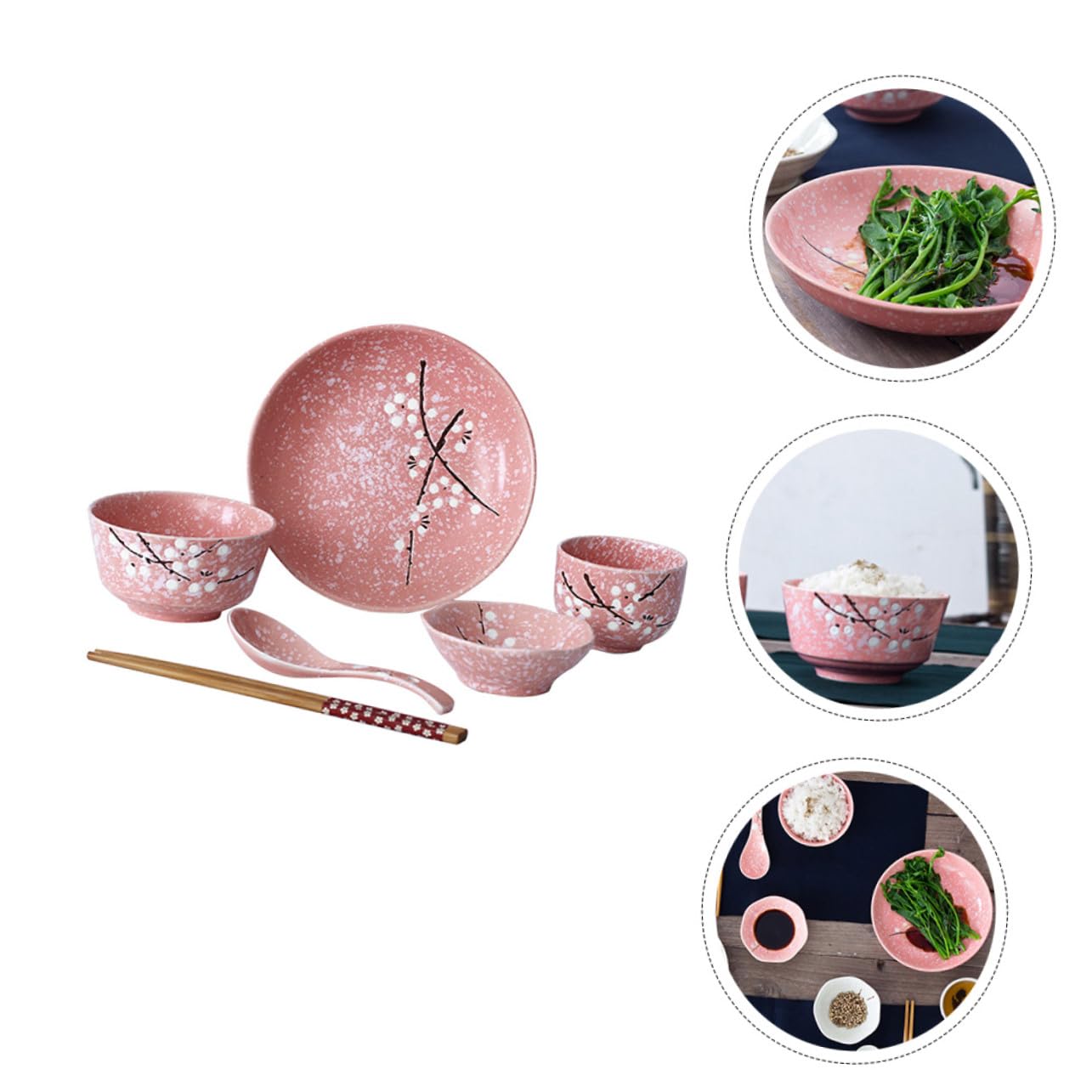 Alipis Vajilla Japonesa Rosa con Cuencos Platos Tazas y Cubiertos para Hogar y Restaurante