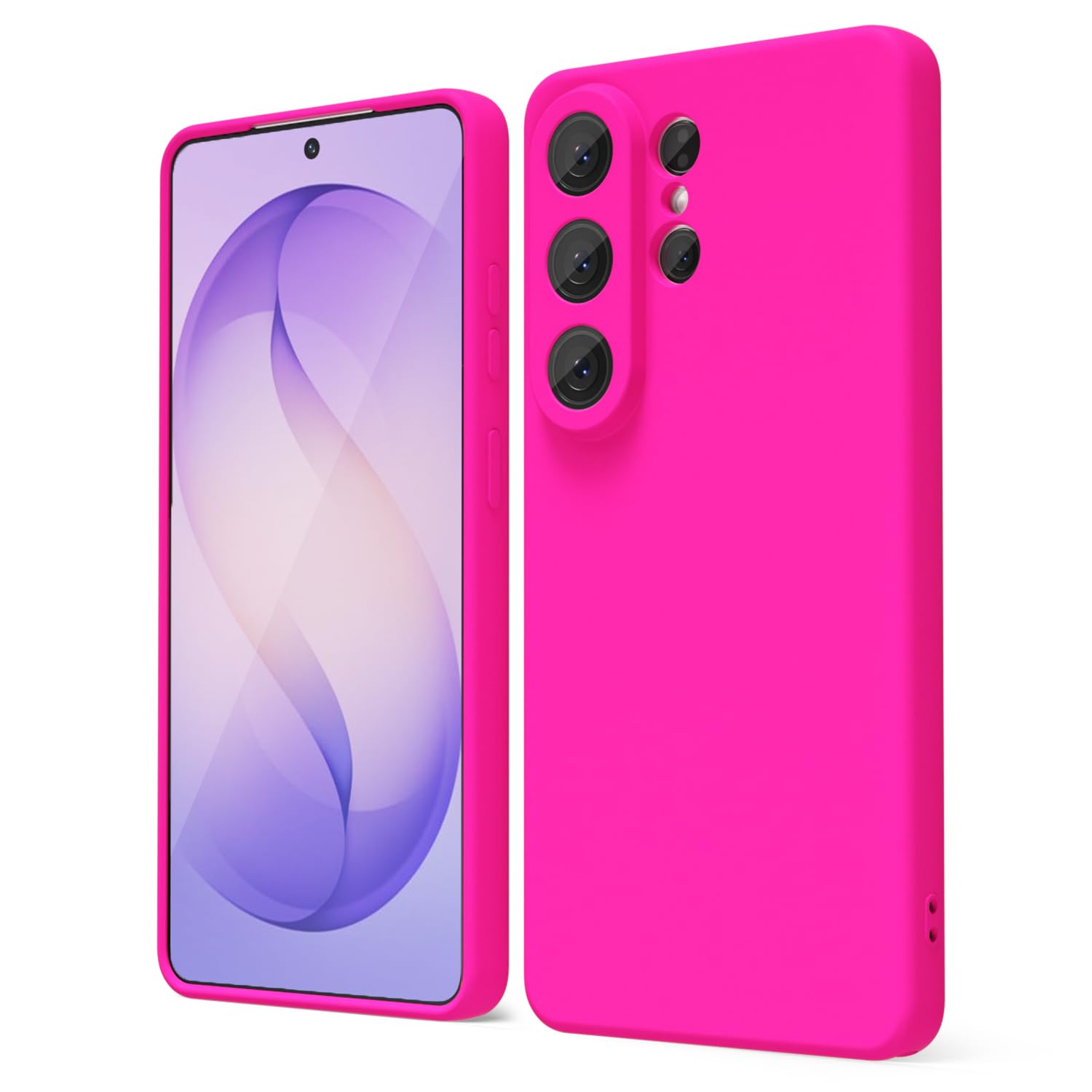 oakxco for Samsung Galaxy S24 Ultra Phone Case Liquid Silicone, Neon Bright Solid Color, Thin Slim Soft Rubber Gel Matte TPU Plain Simple Cover for Women Girl Cute, Hot Pink Fuchsia — view 355