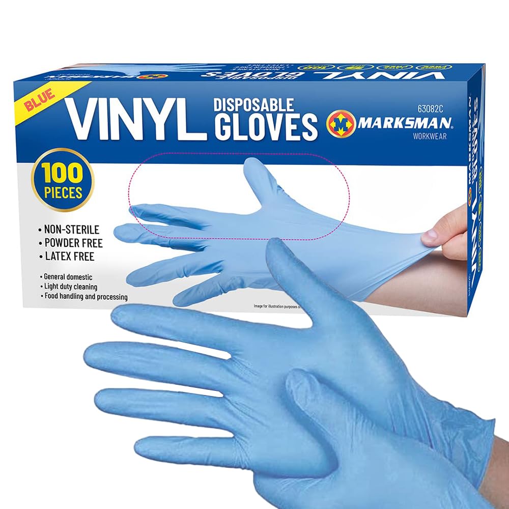 BARGAINS-GALORE 100pc Medium Disposable Vinyl Gloves Blue Powder/latex Free Food Hygiene Non-sterile | Medical, Food, Multi Use | Protection Safety