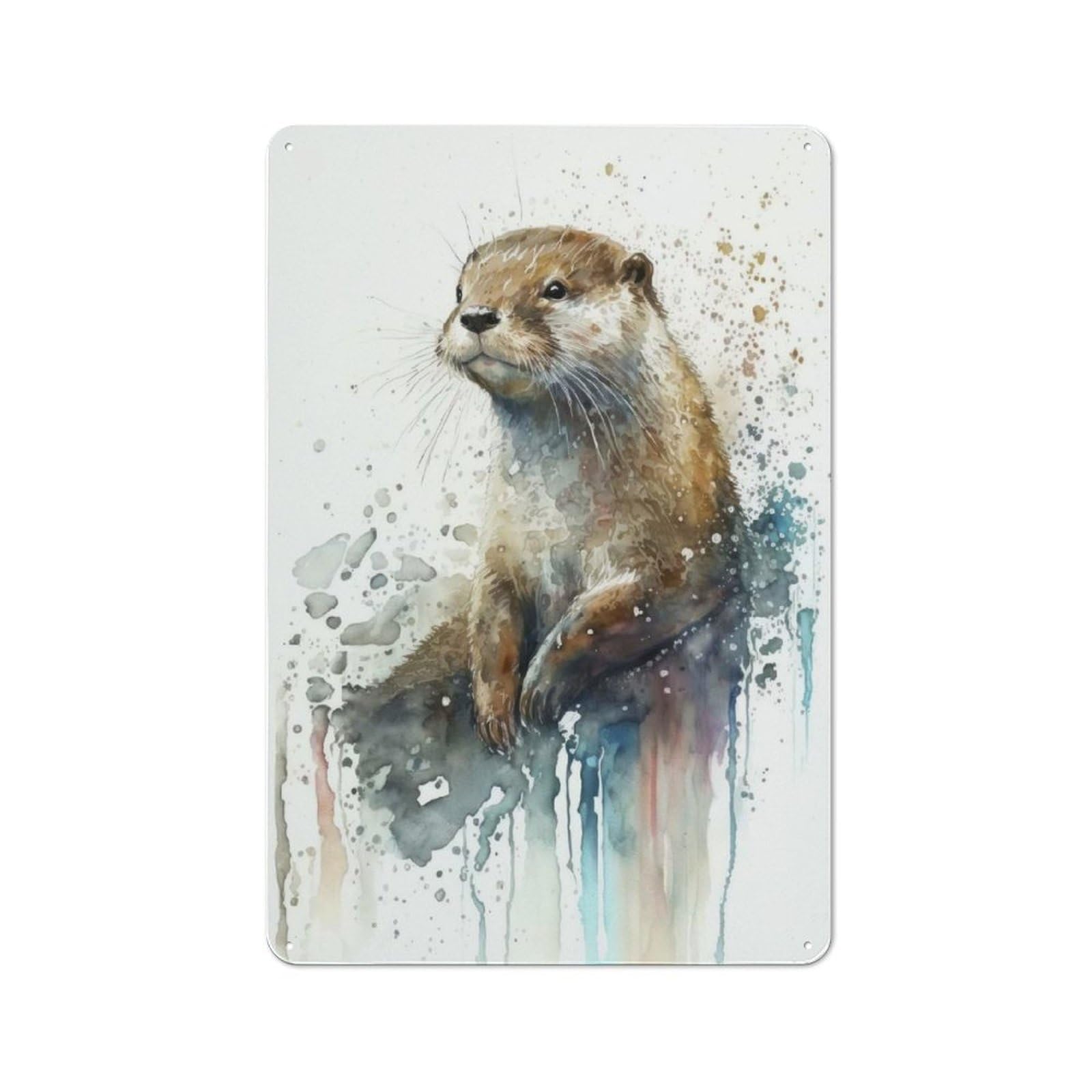 Junmoney Otter Joy Watercolor Office Metal Sign With Design 30X20cm, Classic Studio Wall Plaque For Home Office, Reading Corner Or Bedroom