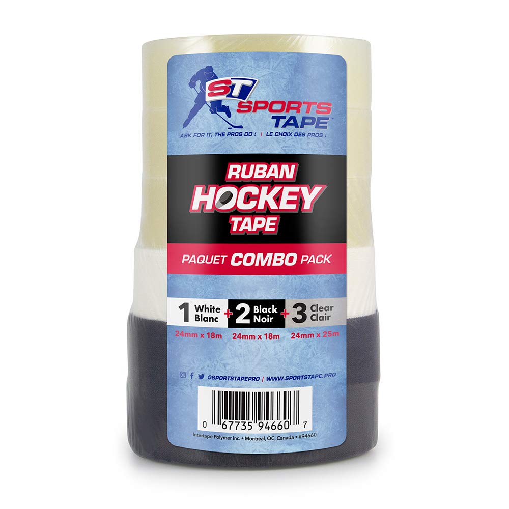Sports Tape Hockey Tape Combo Pack - Two Black, One White and Three Clear Tapes