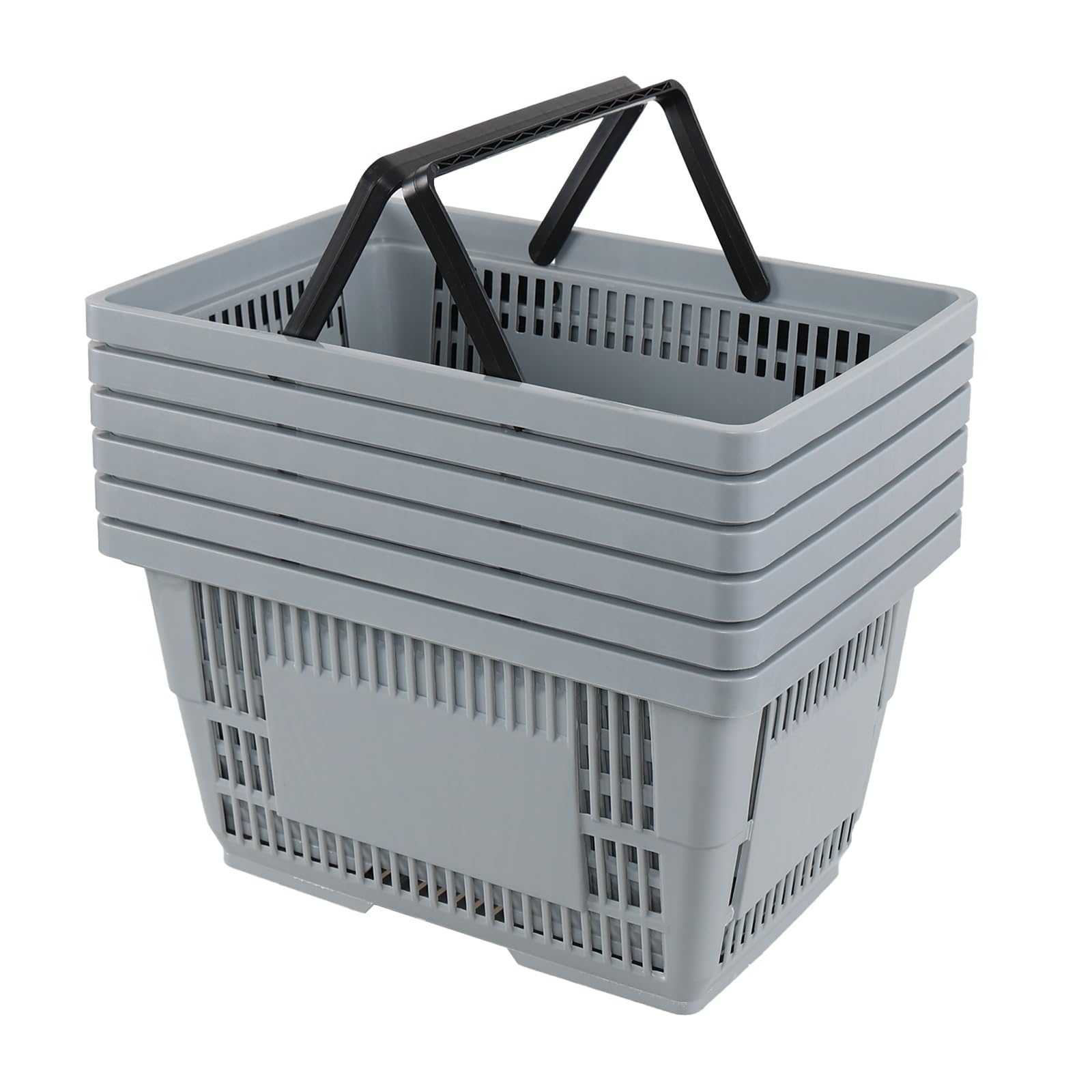 Kekow 6 Pcs Shopping Baskets with Handles, 28 L Portable Grocery Basket, Gray