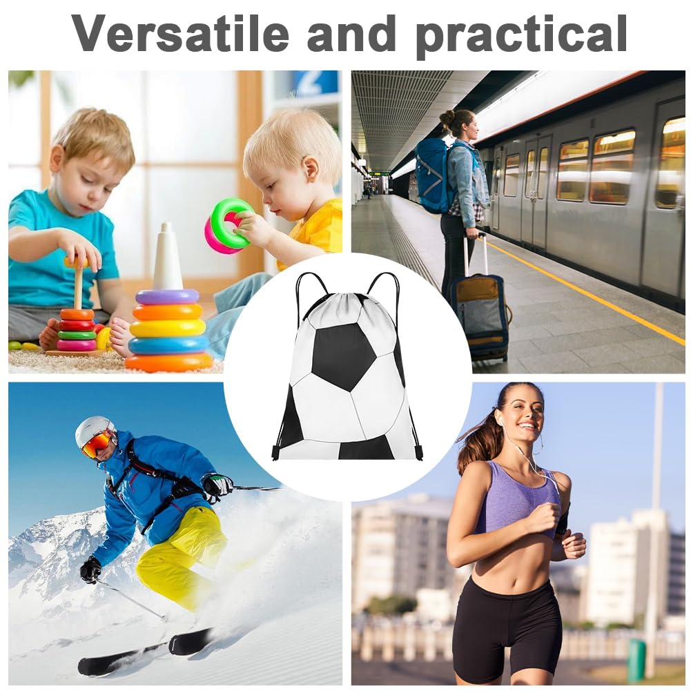 DiULi Lot de 4 Sacs de Sport à Cordon Enfant Football, Sac de Gym Léger avec Cordon de Serrage Réglable, Sac à Dos Imperméable avec Imprimé Sport, Sac de Rangement Pliable pour École et Entraînement