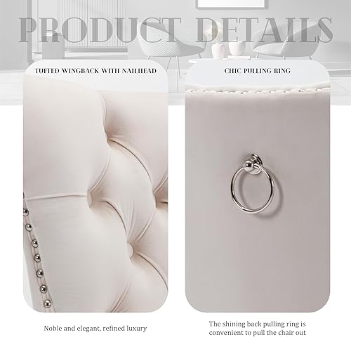 Miniatura 5 de SoarFlash Juego de 2 sillas de comedor de terciopelo, sillas laterales con respaldo alto, moderna silla auxiliar tapizada de alta gama con anillo