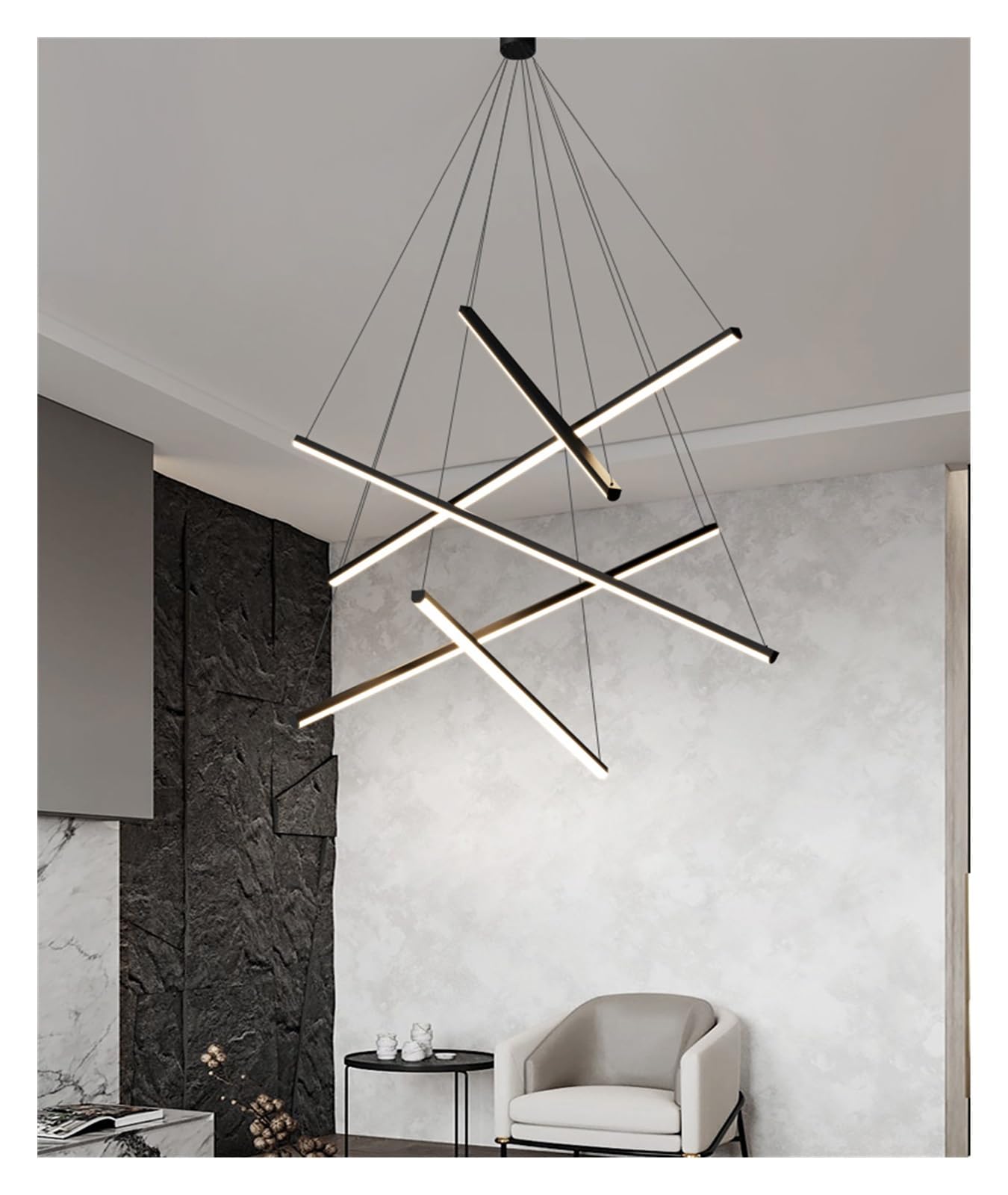 SYAXVOM Chandelier Stair Chandelier Nordic Modern Minimalist Villa Duplex LED line lamp Personality Creative Restaurant Room Lights(Black 5 Heads 80cm,Dimmable)