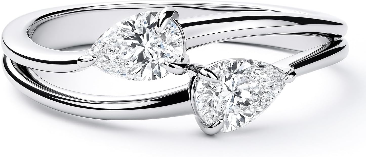 BERRICLE Sterling Silver Promise Rings 2-Stone Bypass Ring for Her, Cubic Zirconia CZ - Baguette, Oval, Pear, Round Cut